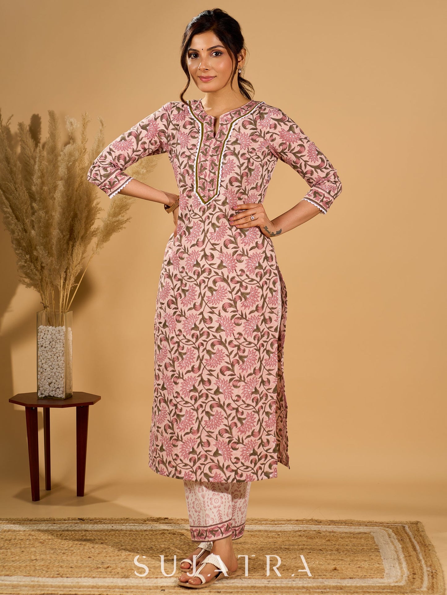 Petal Pink Kurta Set with Breezy Kota Dupatta