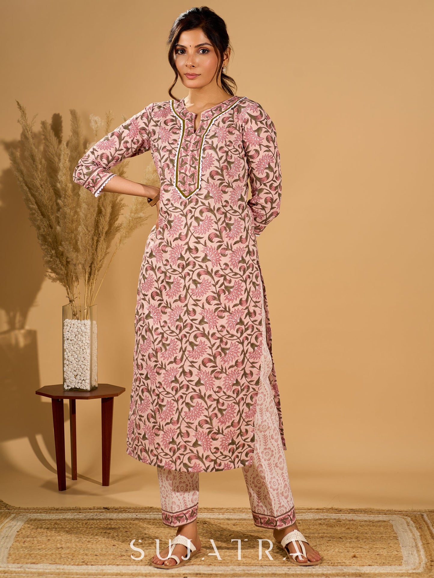 Petal Pink Kurta Set with Breezy Kota Dupatta