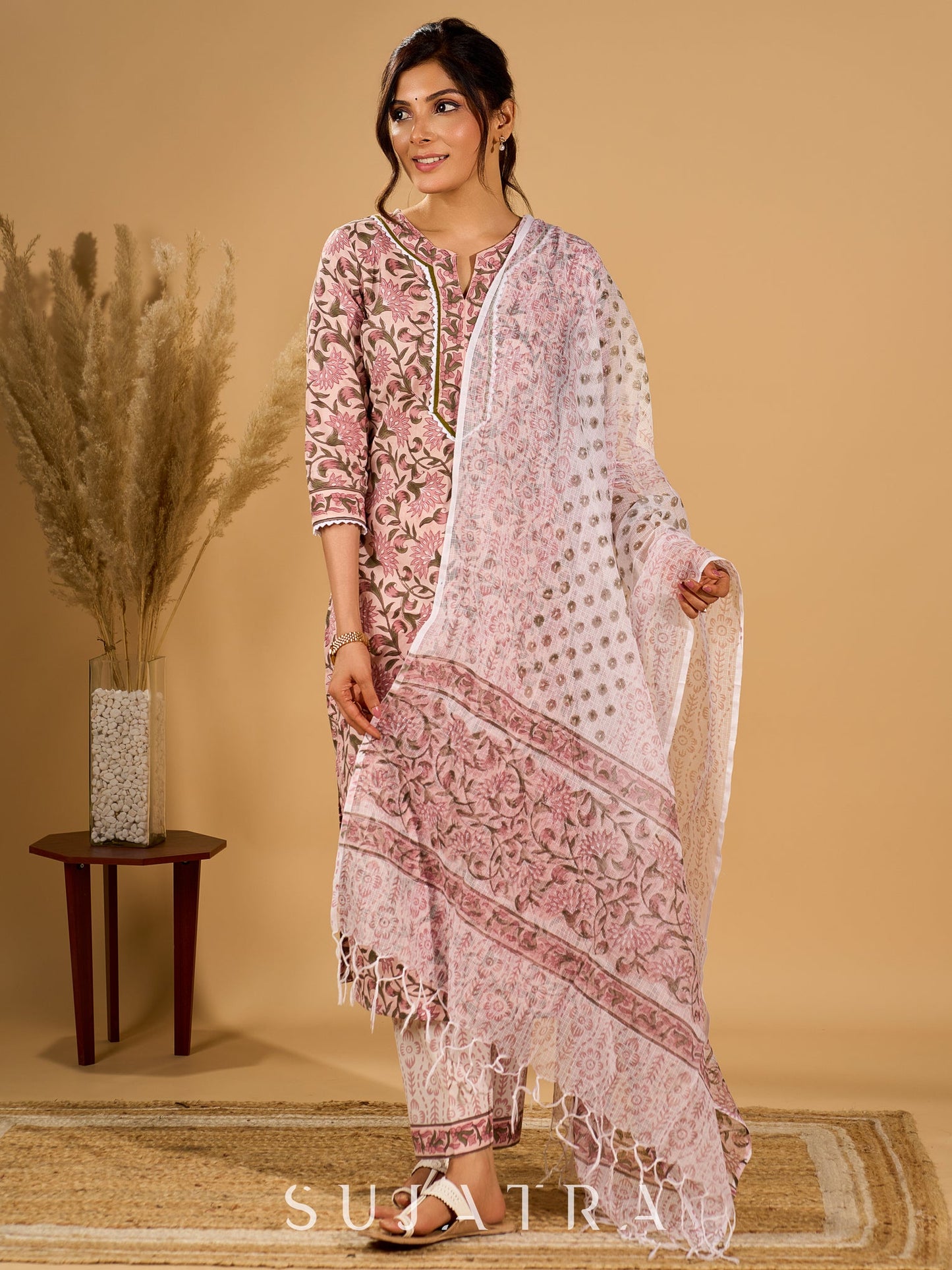Petal Pink Kurta Set with Breezy Kota Dupatta