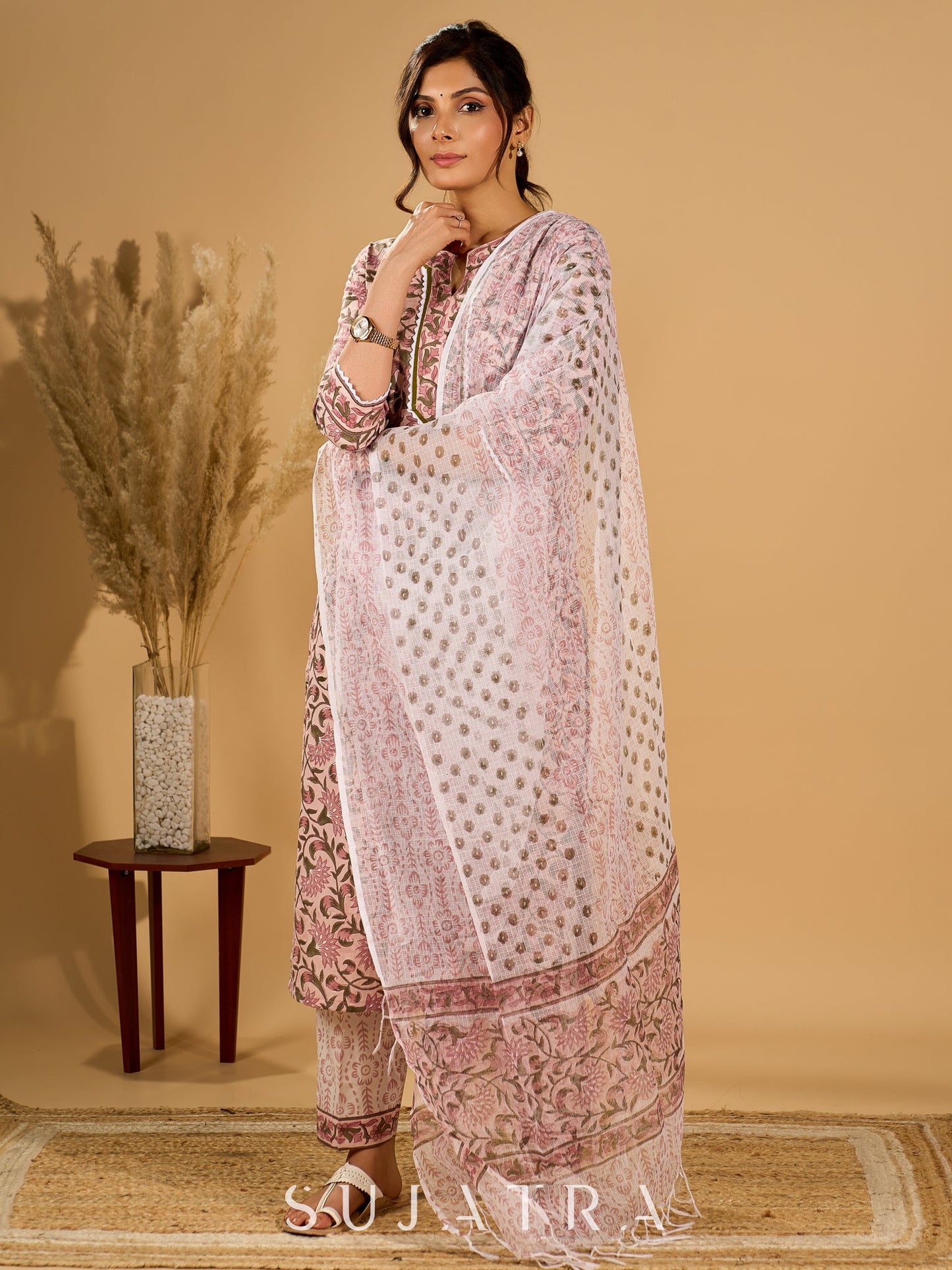 Petal Pink Kurta Set with Breezy Kota Dupatta