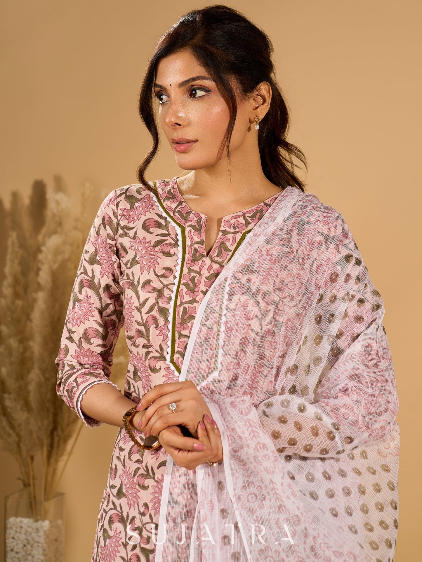 Petal Pink Kurta Set with Breezy Kota Dupatta