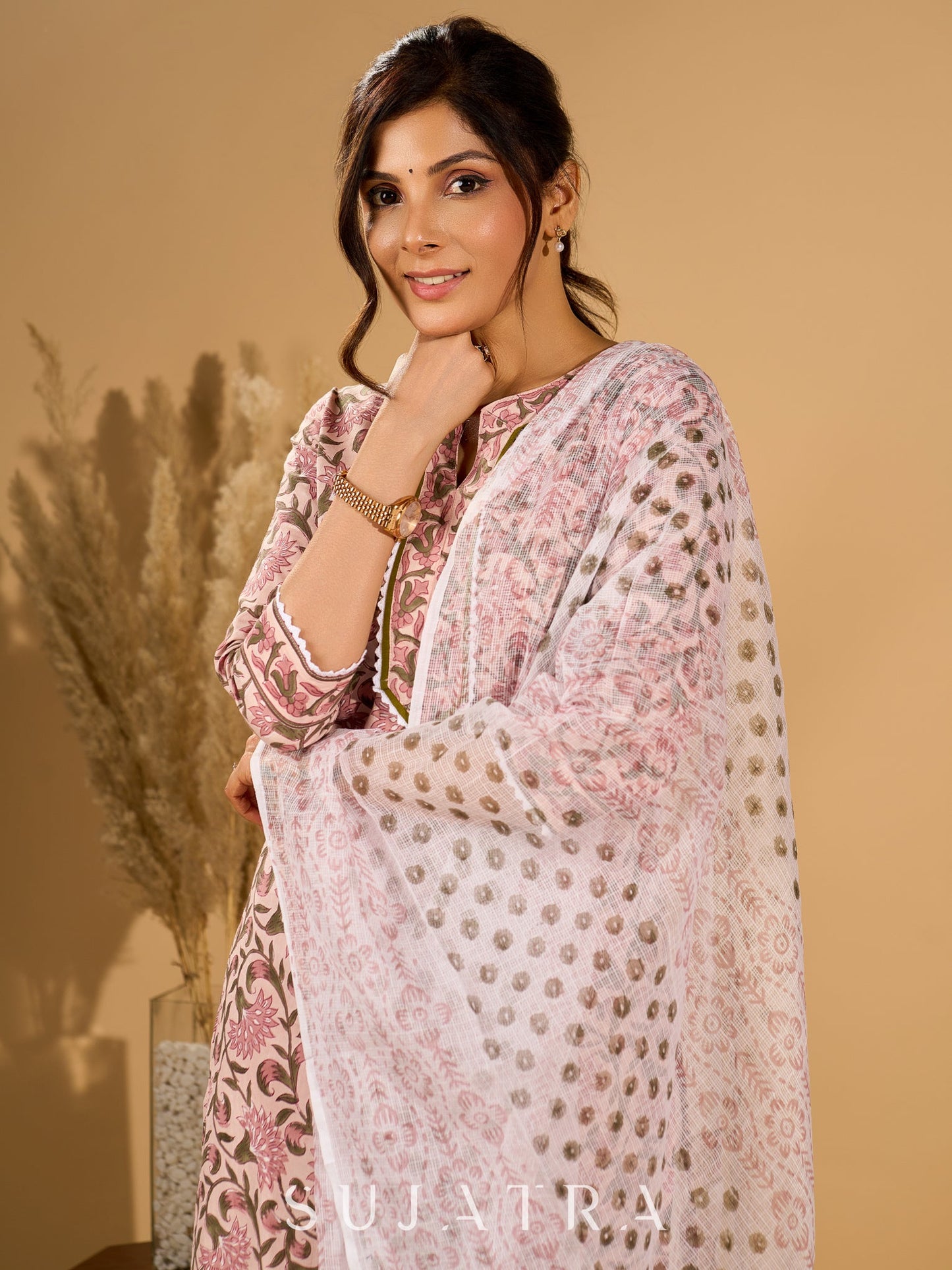 Petal Pink Kurta Set with Breezy Kota Dupatta