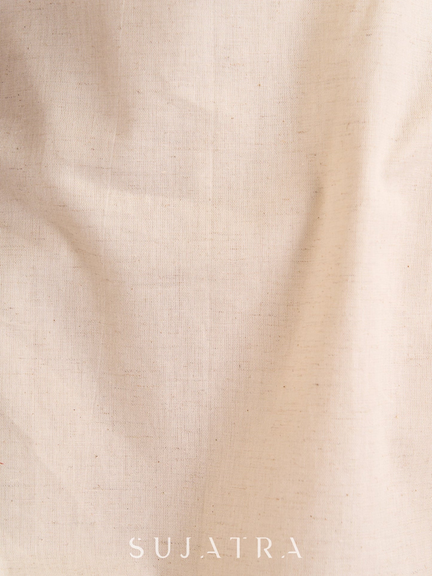 Elegant Off-White Cotton Flex Kurta with Graceful Orange Ikat Yoke, Collar & Cuffs