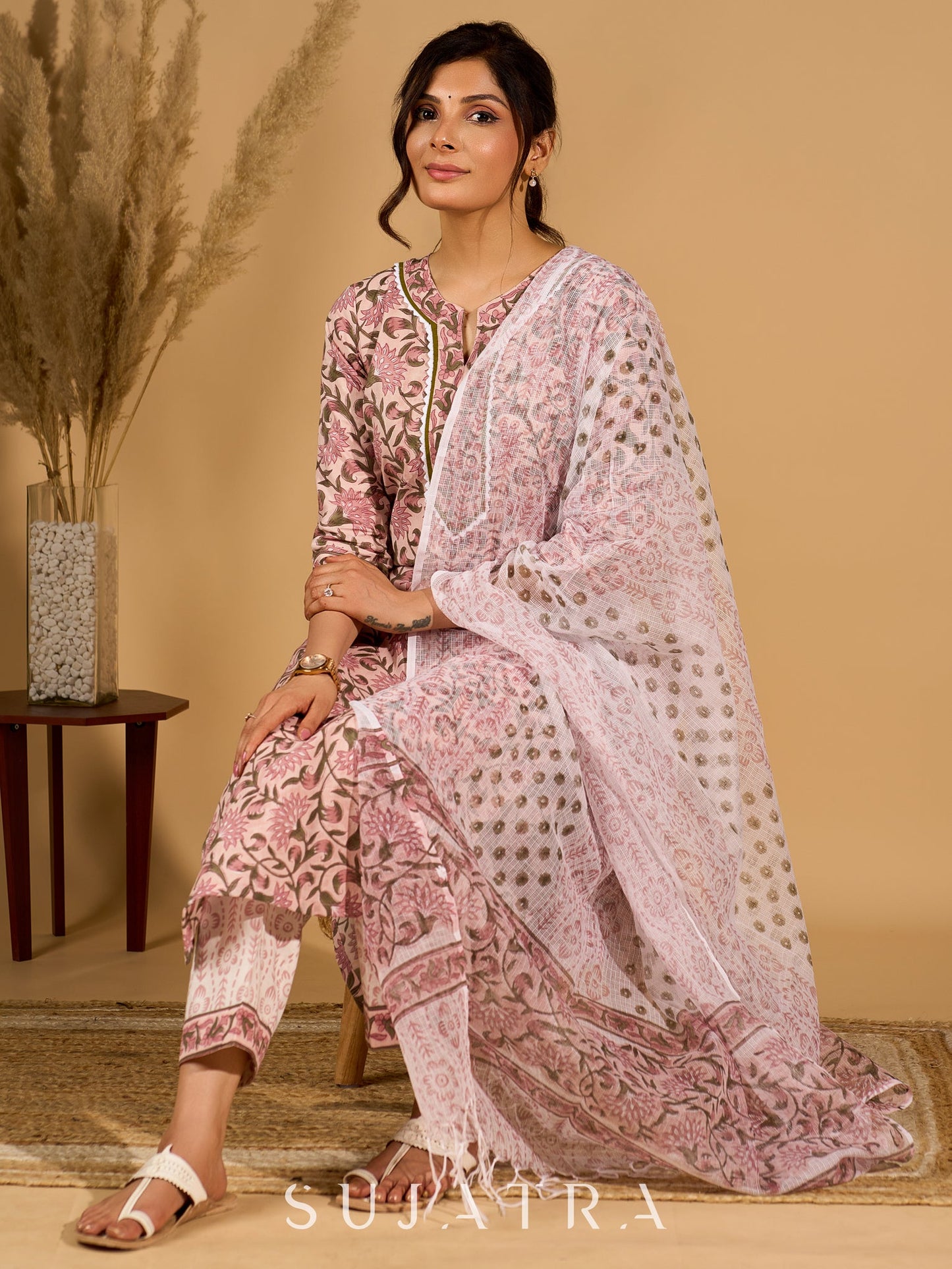 Petal Pink Kurta Set with Breezy Kota Dupatta