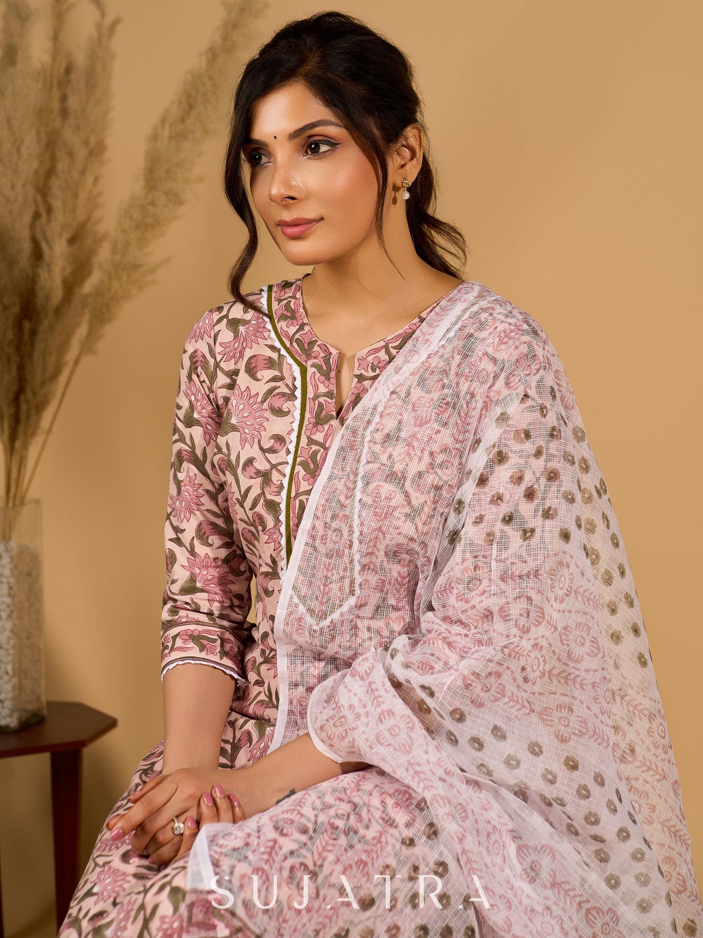 Petal Pink Kurta Set with Breezy Kota Dupatta