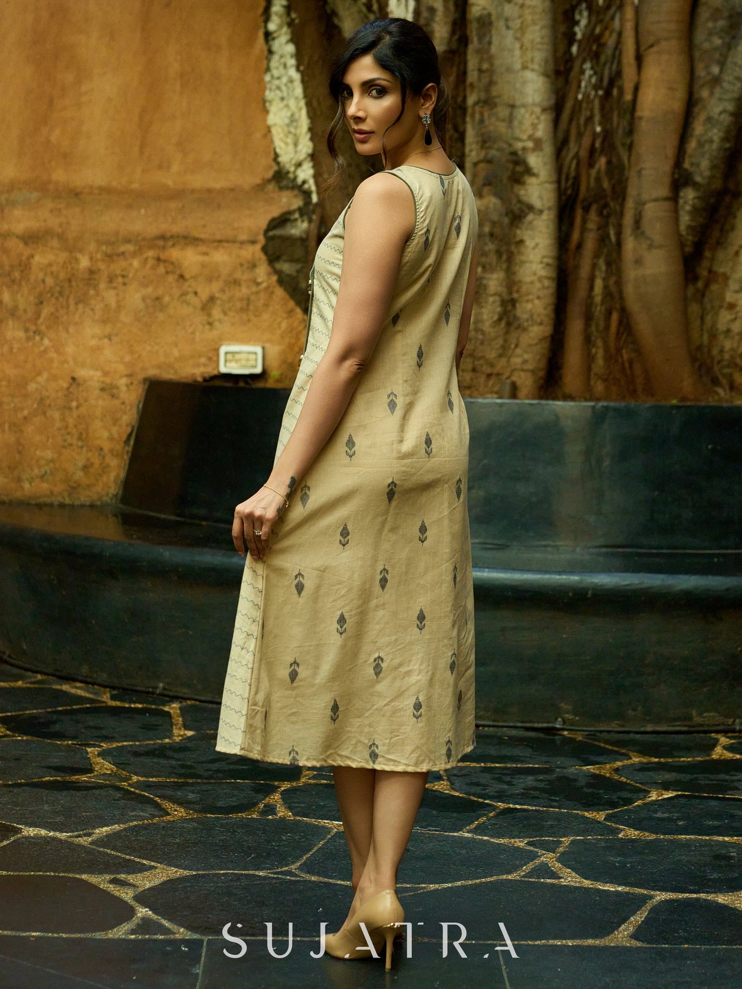 Loom and Layer Off White Jamdani Wrap Dress