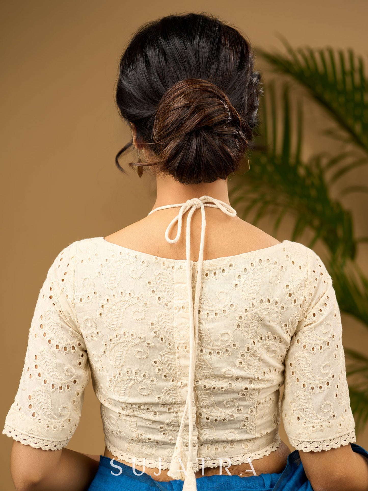 Elegant self design off white hakoba cotton blouse  - Optional Plain Saree