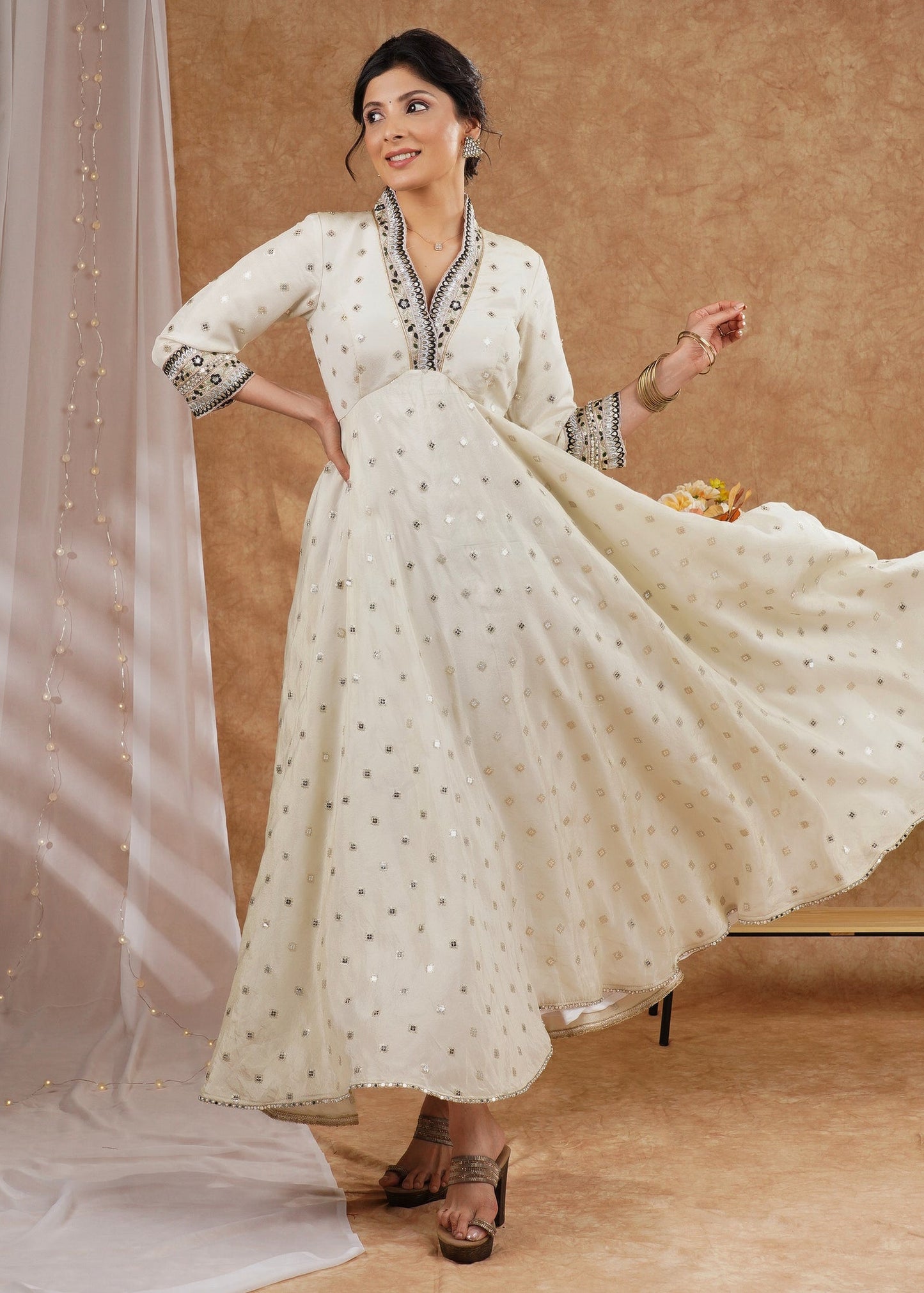 Gorgeous embroidered flared tissue gown