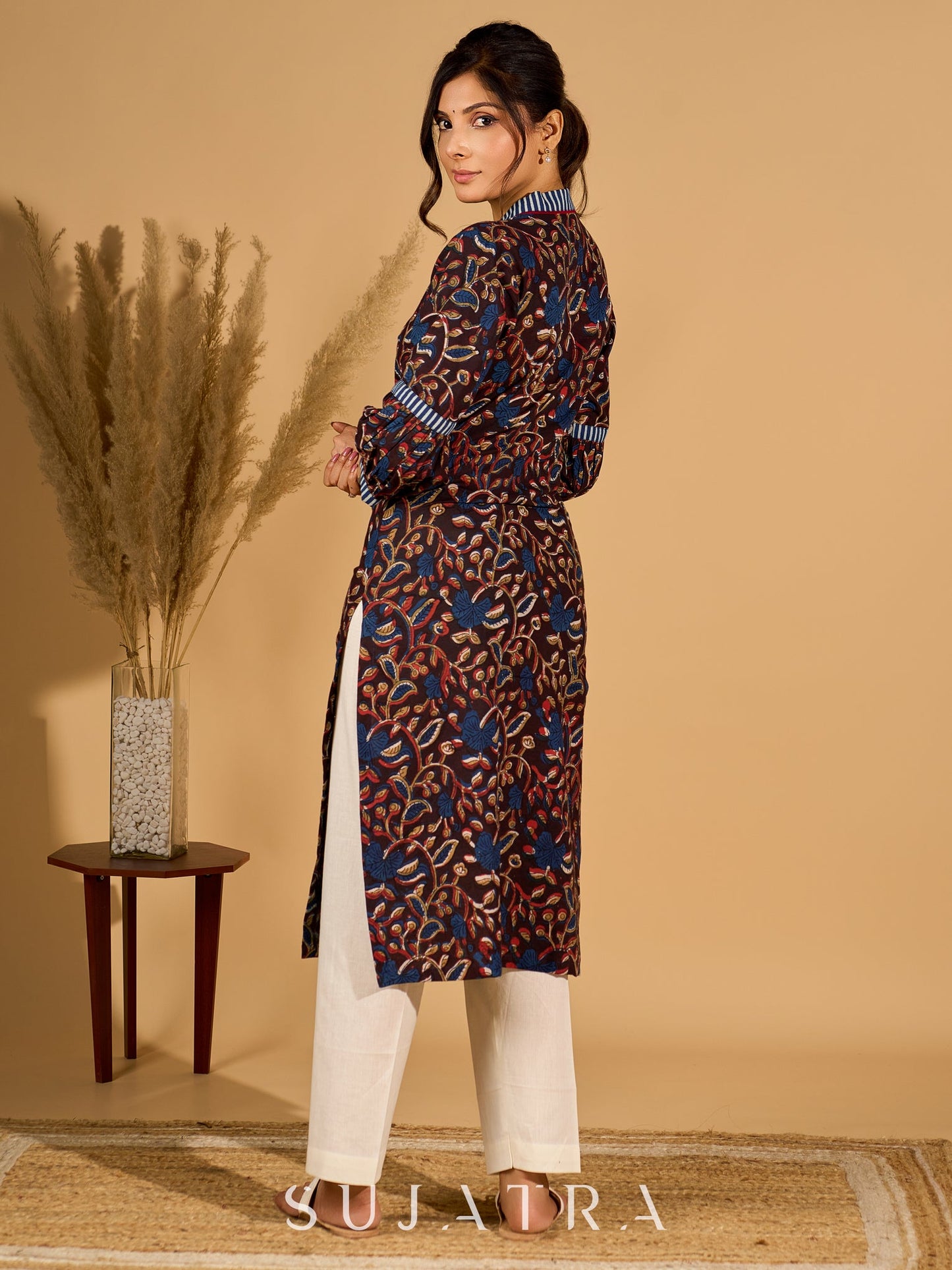 Bliss Black Kurta with Indigo Placket and Statement Sleeves