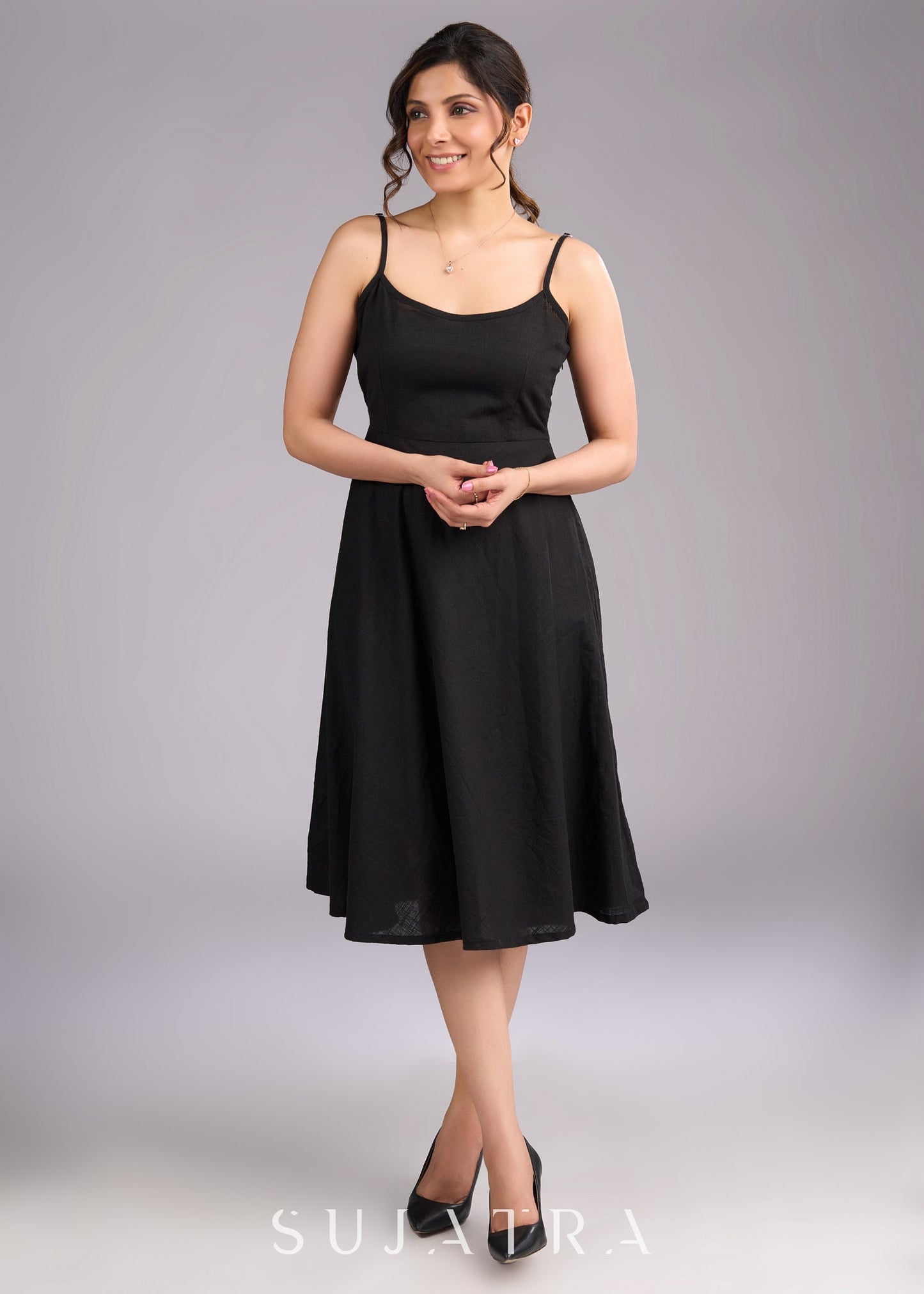 Minimalist Black Cotton Strappy Dress