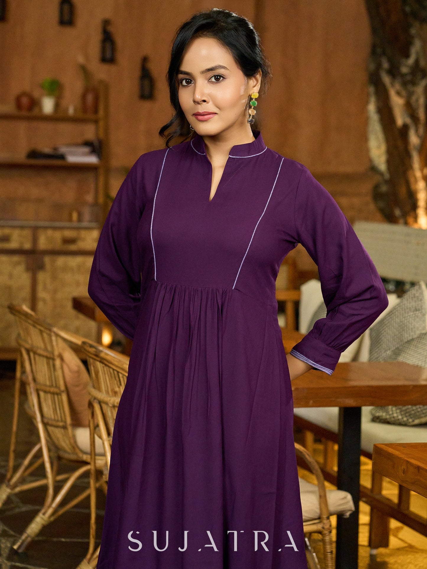 Purple Haze Effortless Rayon Dress with Chic Collar