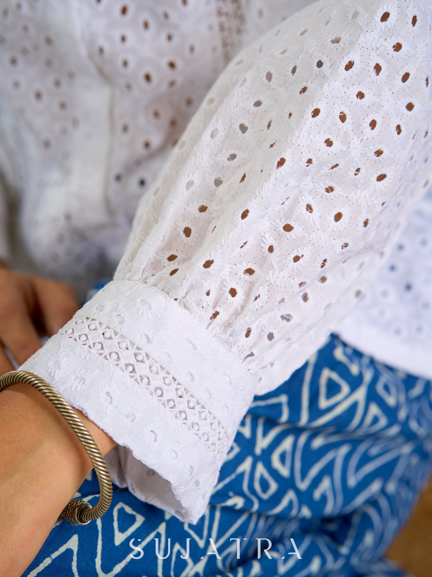 White hakoba cotton top - light ,elegant,and always in style - Indigo pant optional