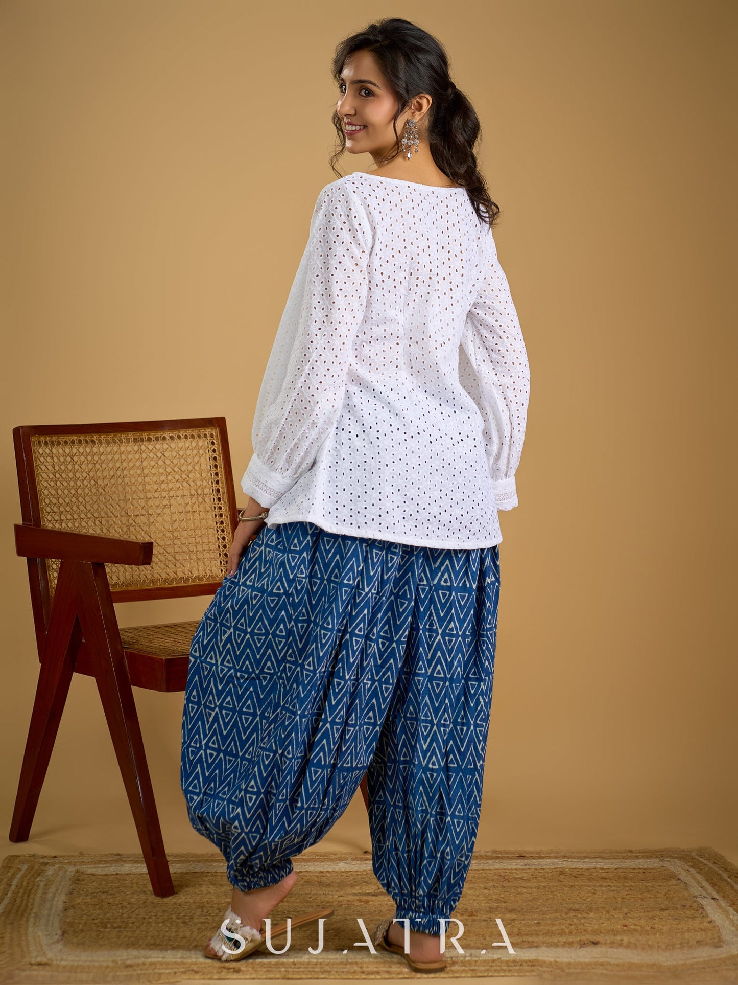 White hakoba cotton top - light ,elegant,and always in style - Indigo pant optional
