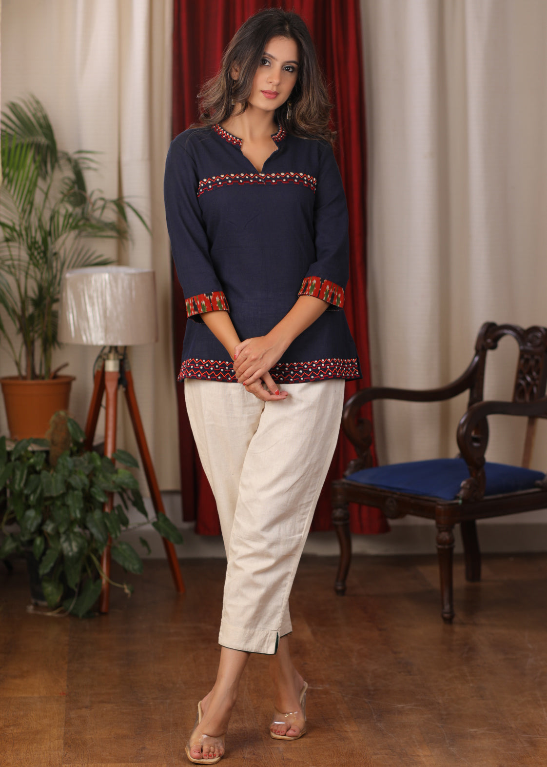 Blue cotton Top with beautiful embroidery