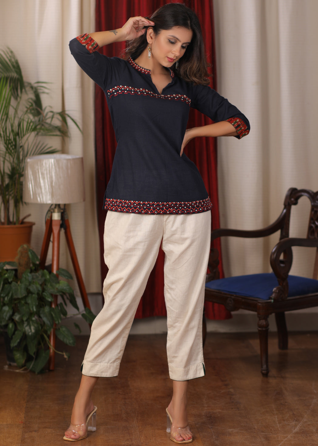 Blue cotton Top with beautiful embroidery