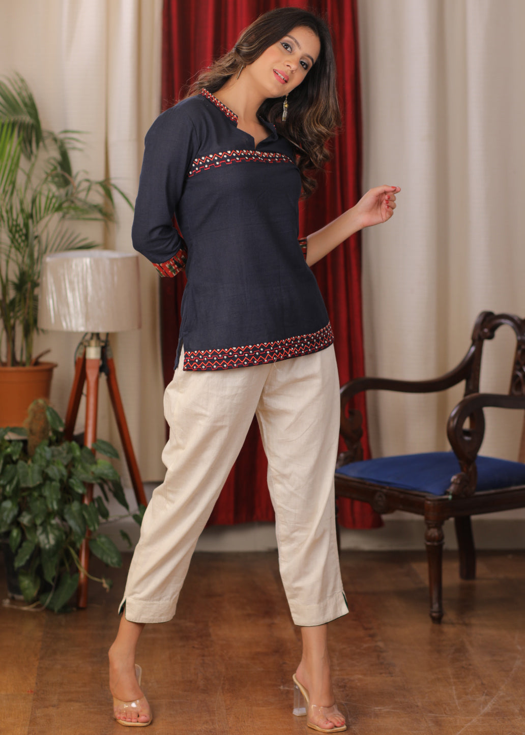 Blue cotton Top with beautiful embroidery