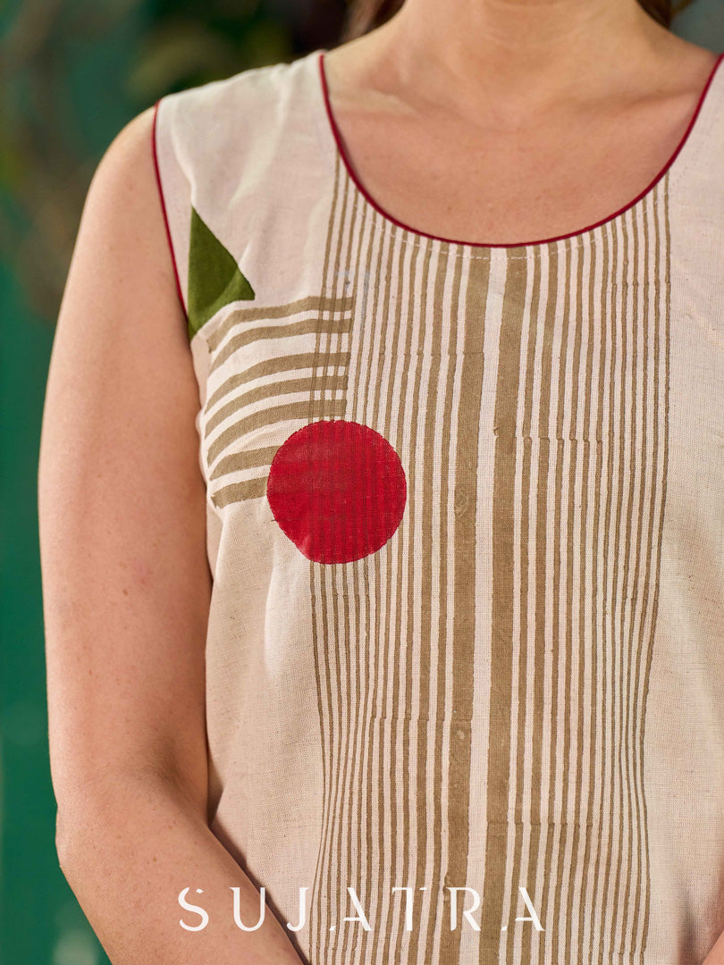 Contemporary Off-white hand block printed kurta with abstract geometric motifs