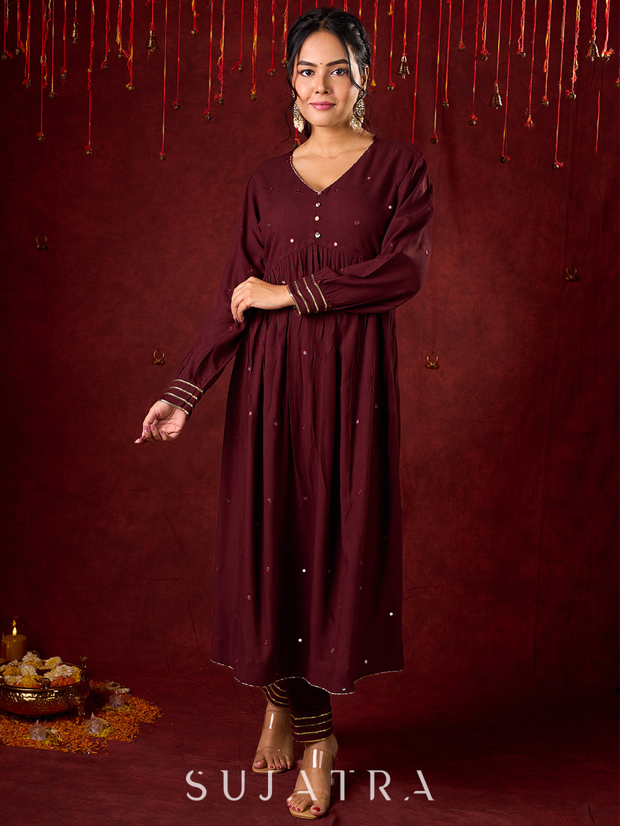 Elegant Rayon Kurta Featuring Handcrafted Mirror Embroidery - Pant and Dupatta optional
