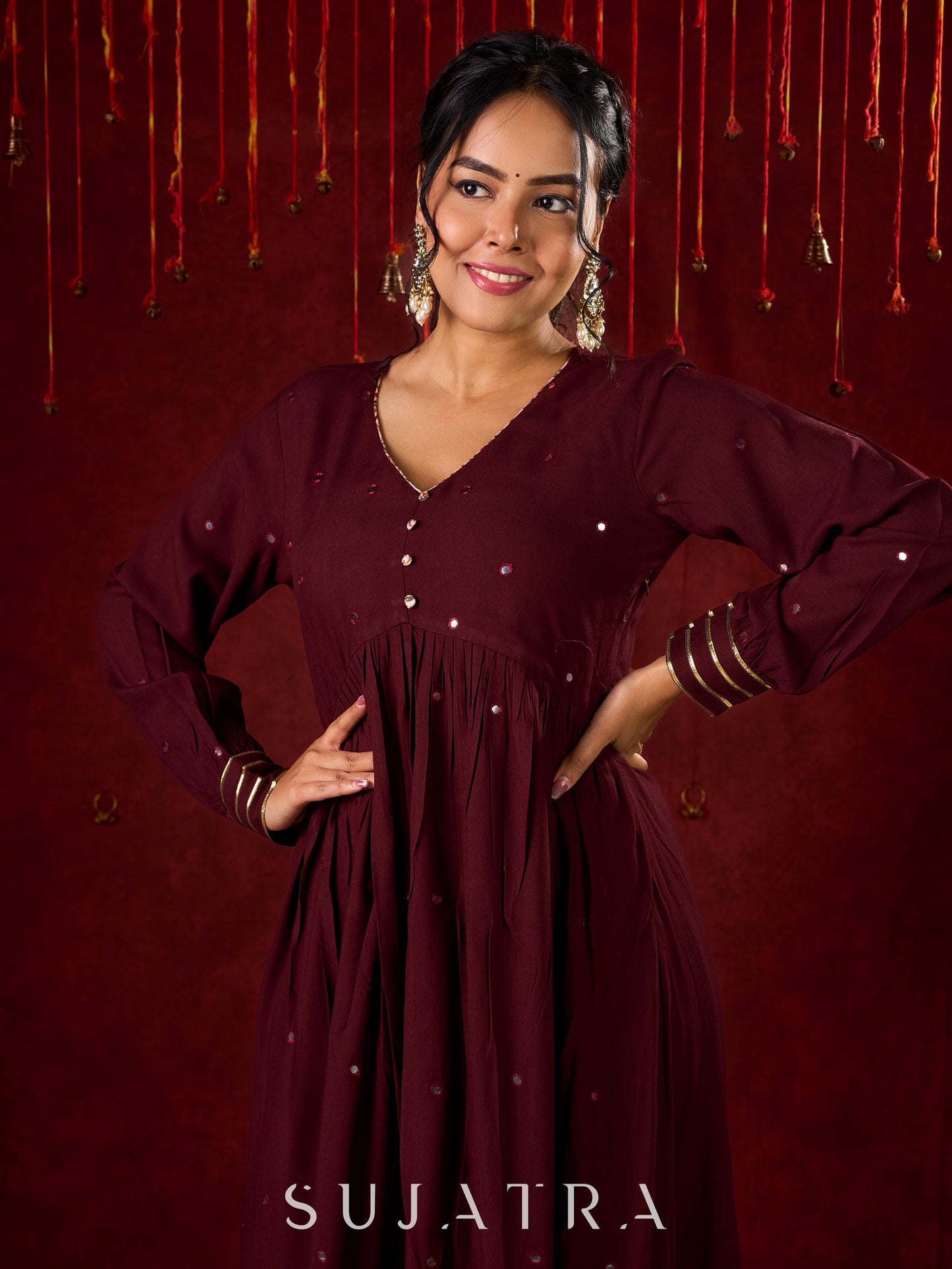 Elegant Rayon Kurta Featuring Handcrafted Mirror Embroidery - Pant and Dupatta optional