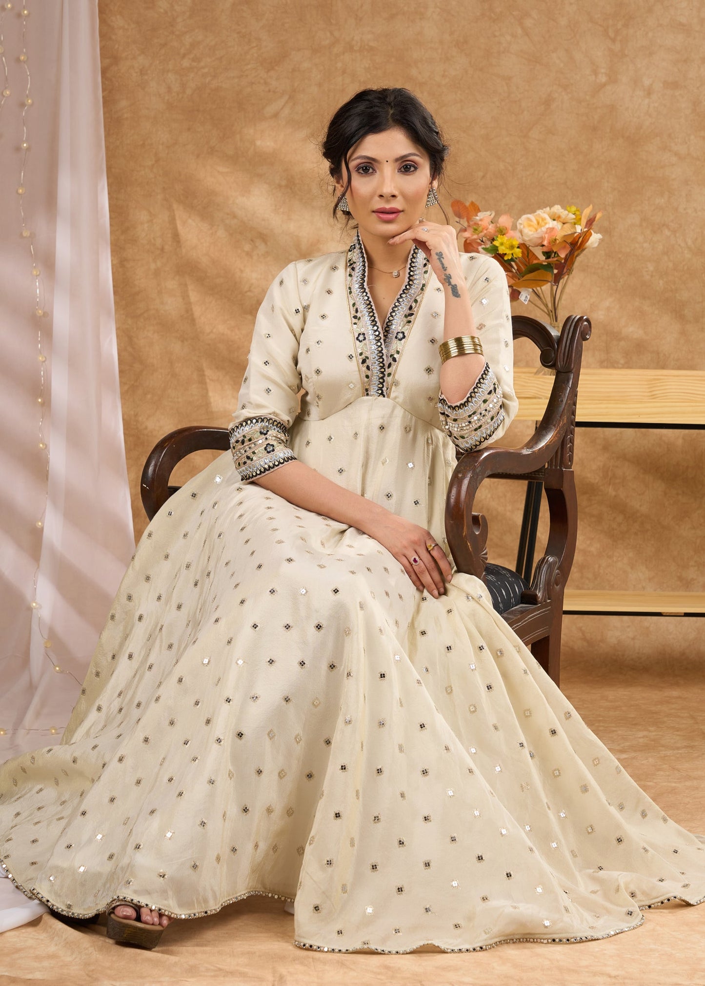 Gorgeous embroidered flared tissue gown