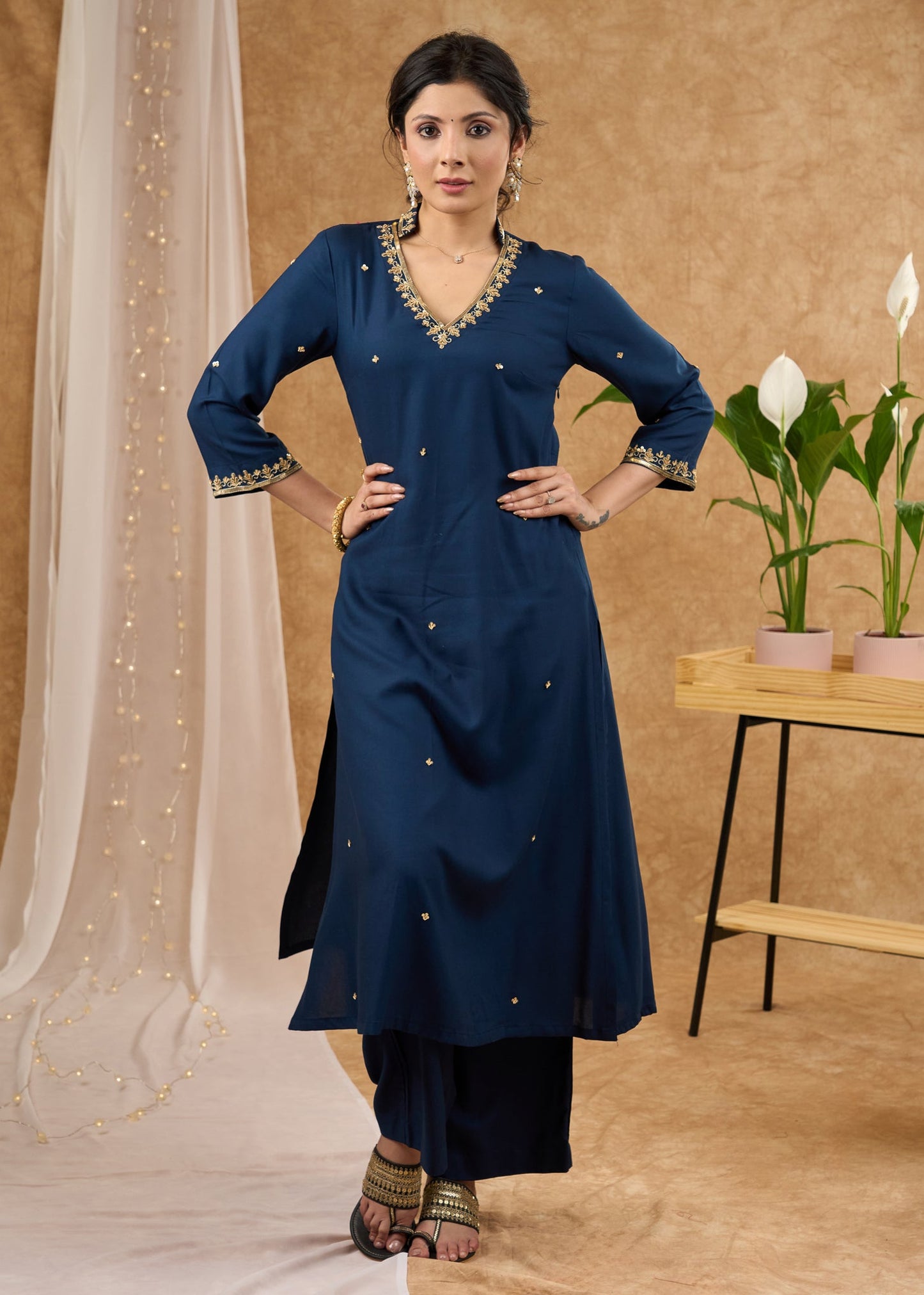 Elegant hand embroidered rayon kurta pant Optional