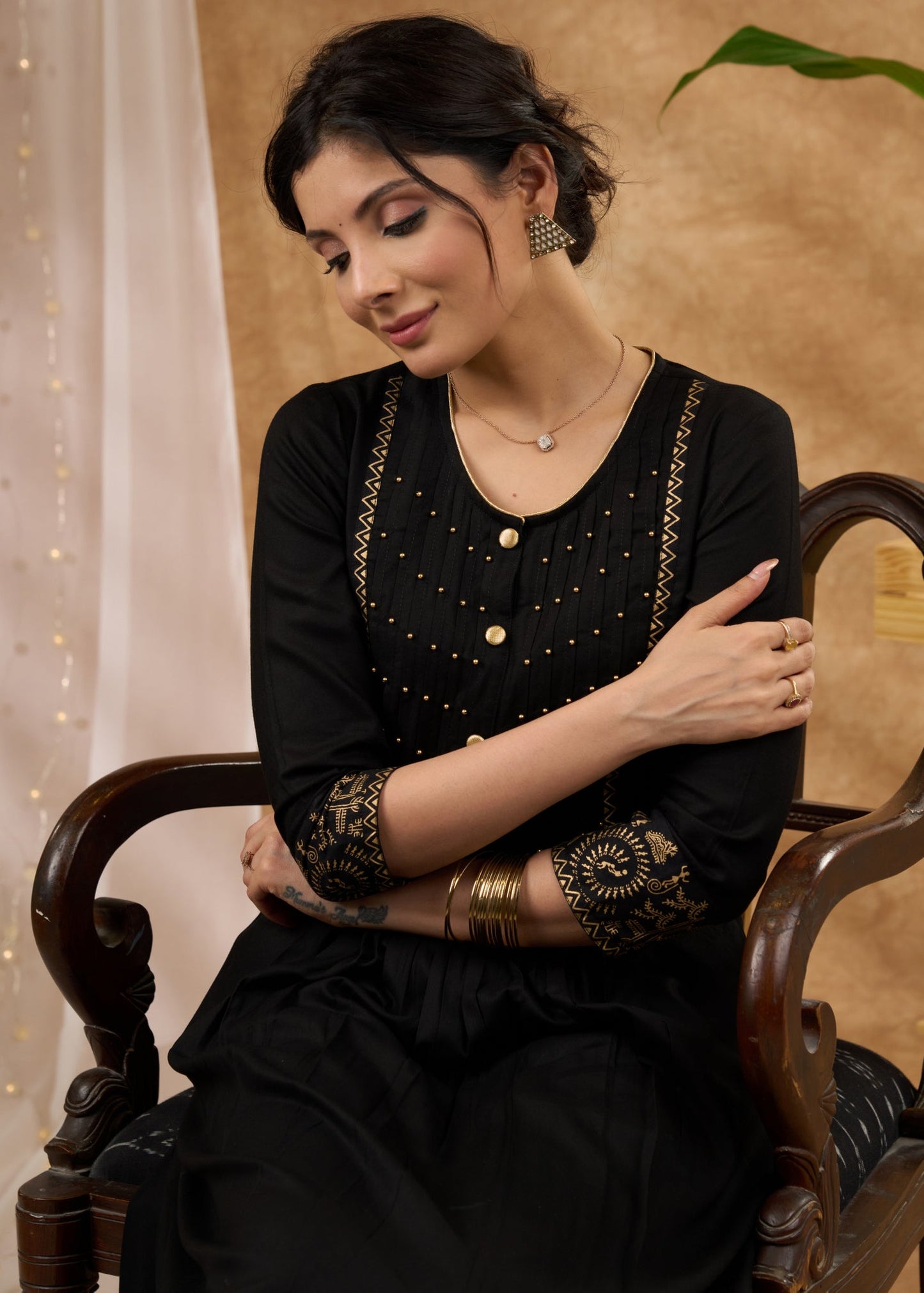 Trendy black rayon kurta featuring pintucks with stylish yoke Pant Optional