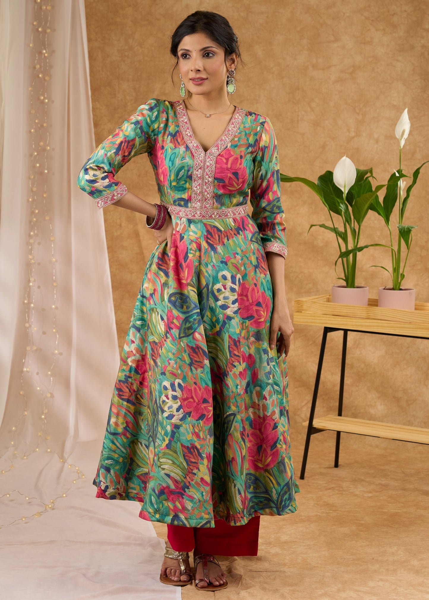 Embroidered flared printed kurta with beautiful detailing Pant optional
