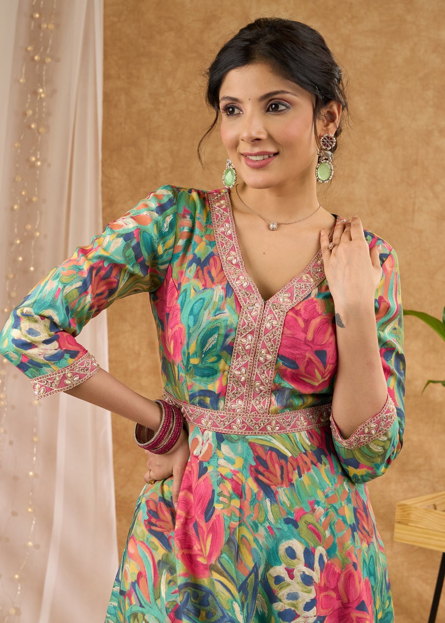 Embroidered flared printed kurta with beautiful detailing Pant optional