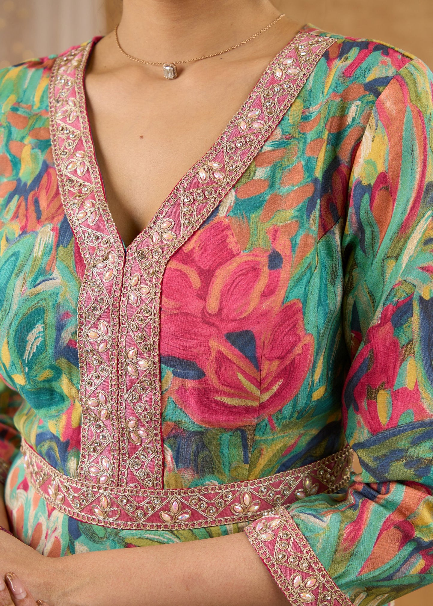 Embroidered flared printed kurta with beautiful detailing Pant optional