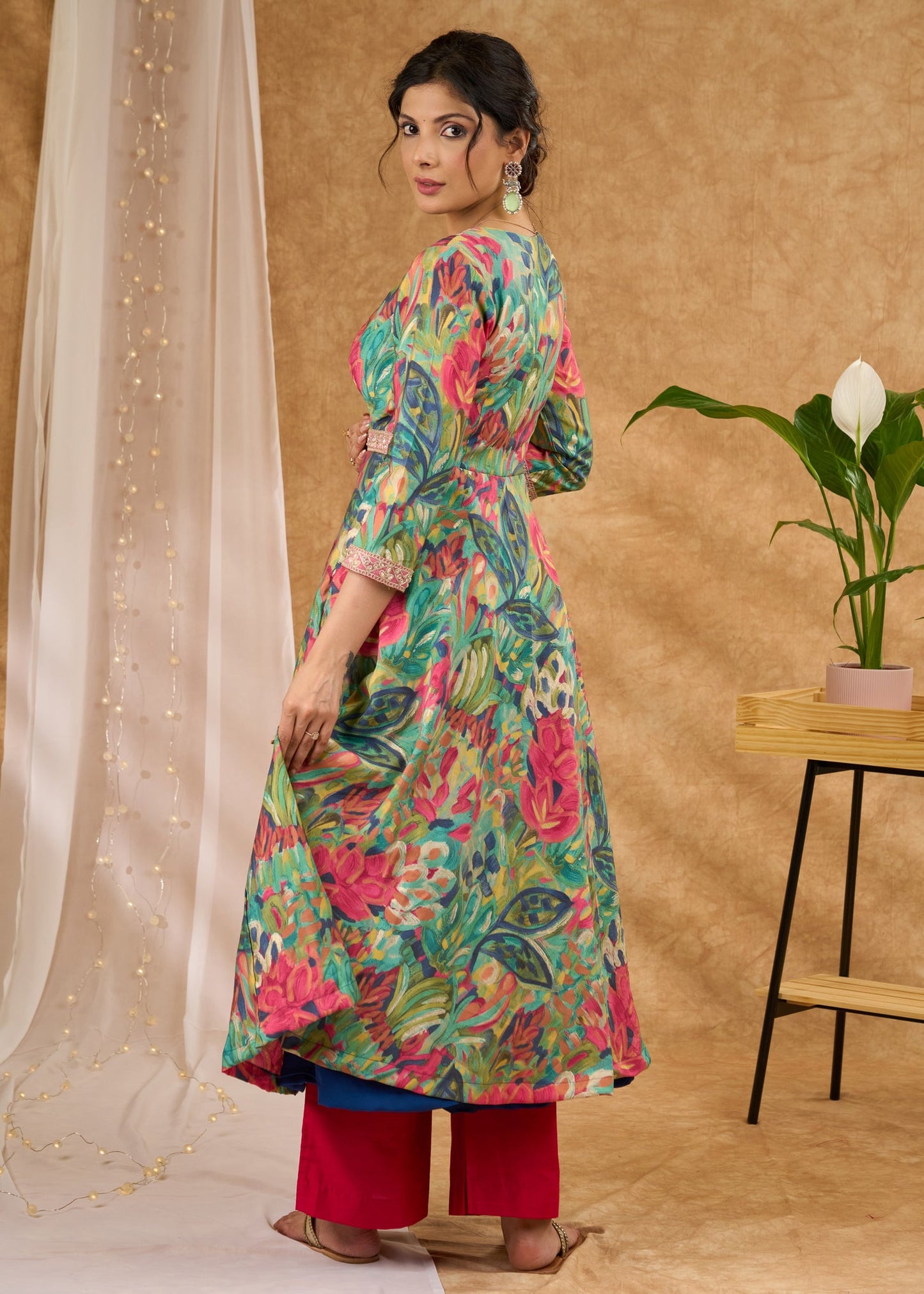 Embroidered flared printed kurta with beautiful detailing Pant optional