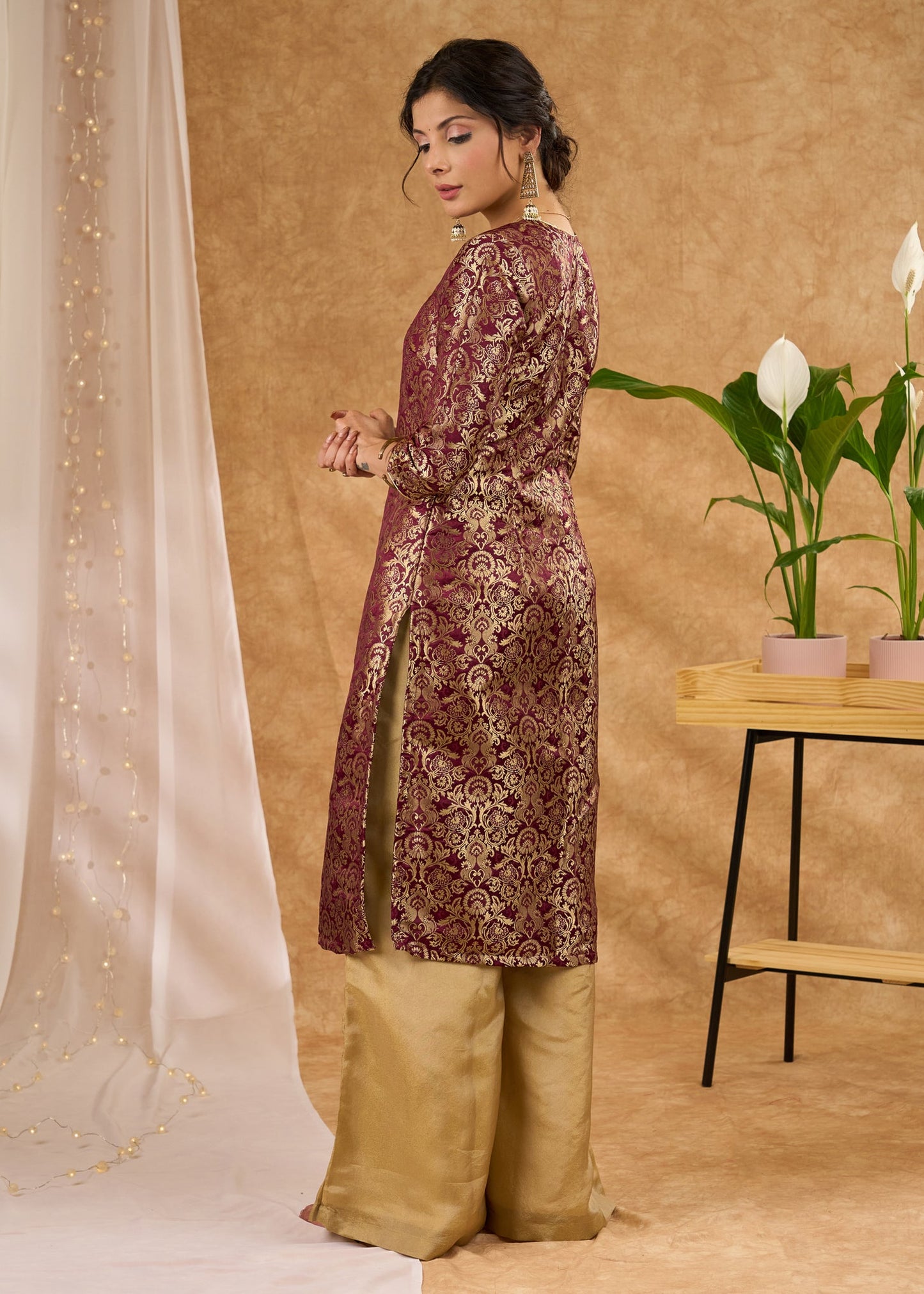 Garnett brocade straight kurta Tissue palazzo optional