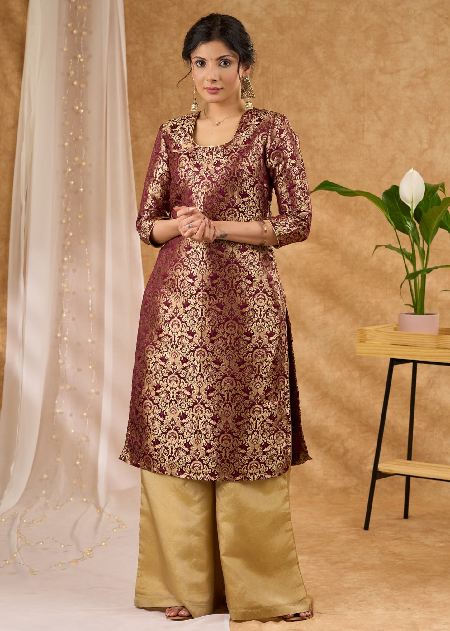 Garnett brocade straight kurta Tissue palazzo optional