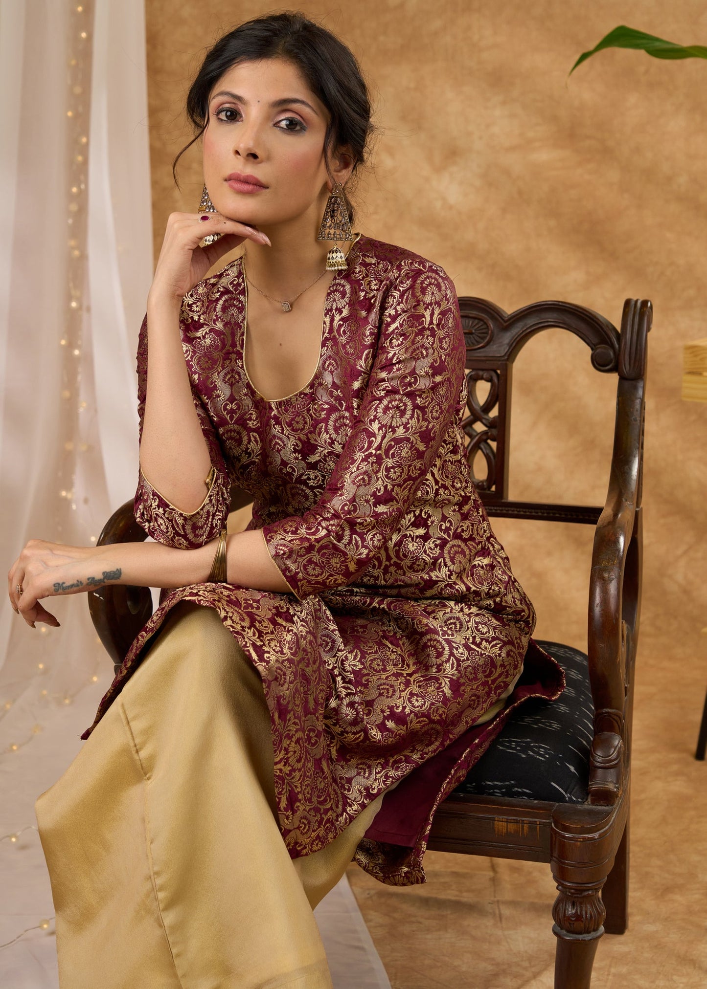 Garnett brocade straight kurta Tissue palazzo optional