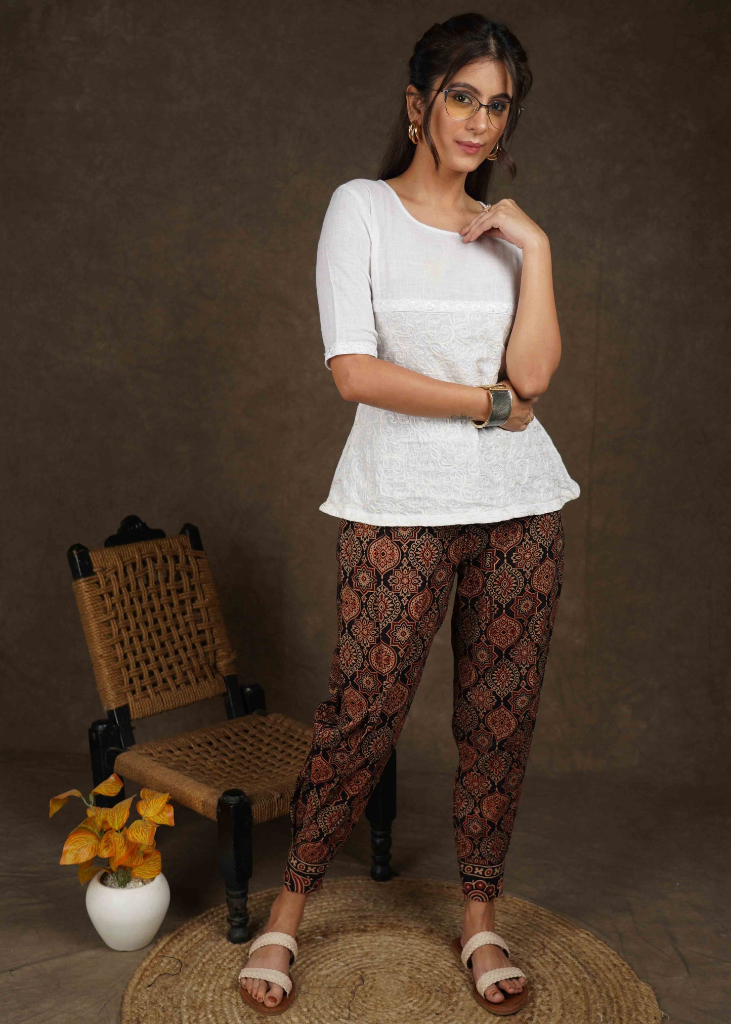 Elegant black ajrakh narrow fitted pant