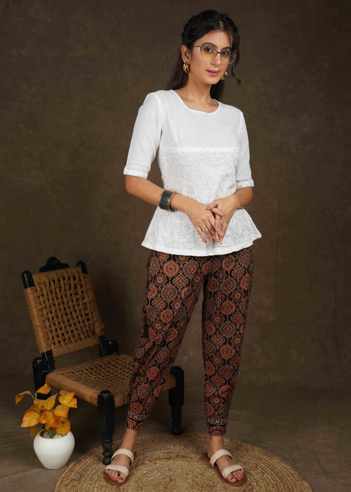 Elegant black ajrakh narrow fitted pant