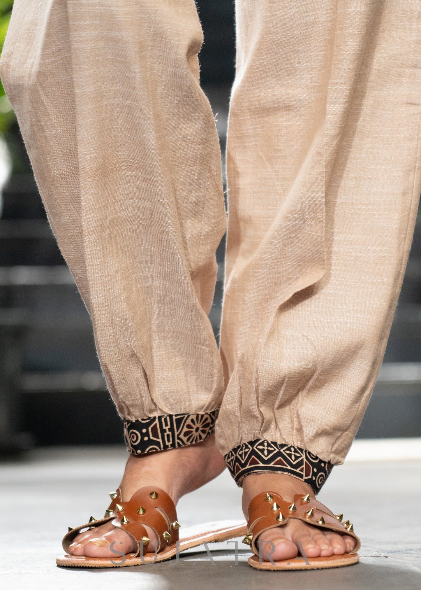 Trendy Beige Pure Cotton Joggers Black Ajrakh Shirt Optional
