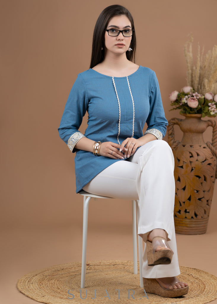 Haut bleu poudré Smart Cotton avec lacets
