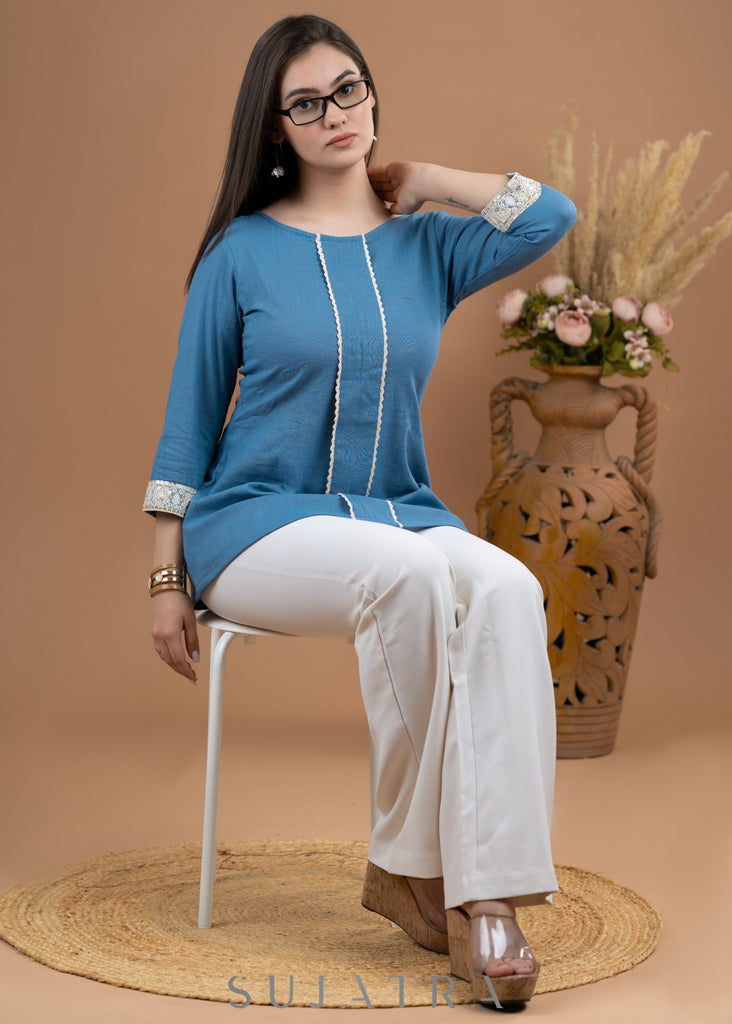 Haut bleu poudré Smart Cotton avec lacets