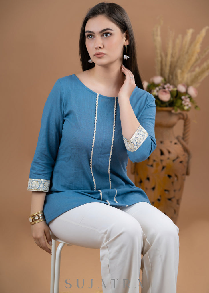 Haut bleu poudré Smart Cotton avec lacets