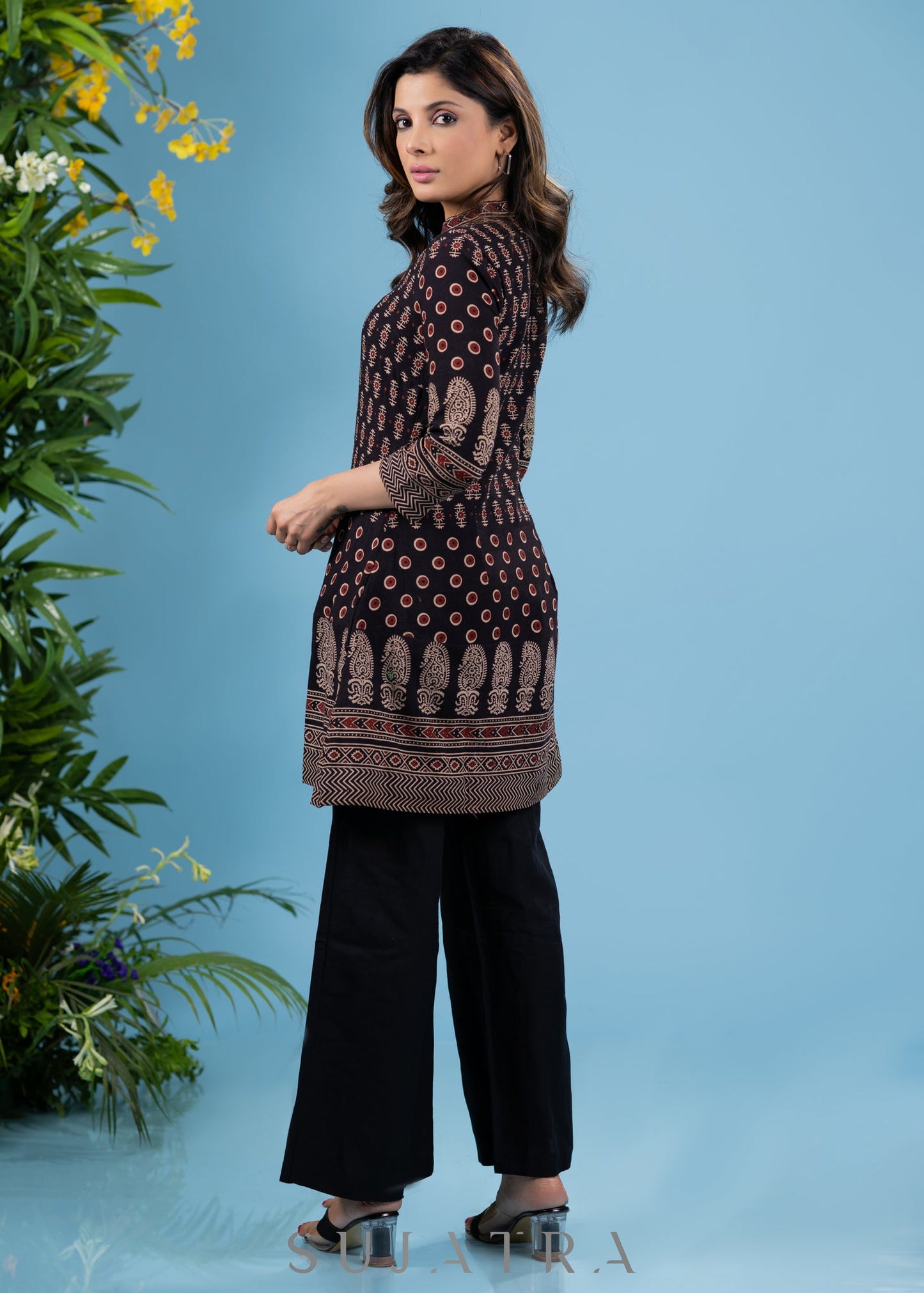 Elegant black ajrakh A line tunic
