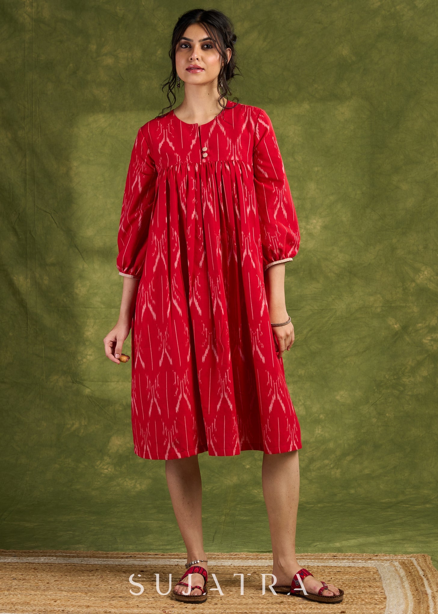 red ikat dress Red Ikat Cotton Dress