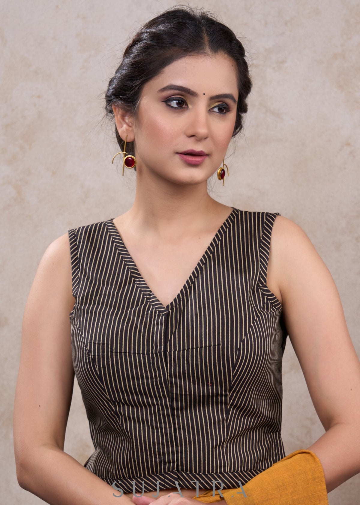 Chemisier Ajrakh en coton à rayures noires tendance