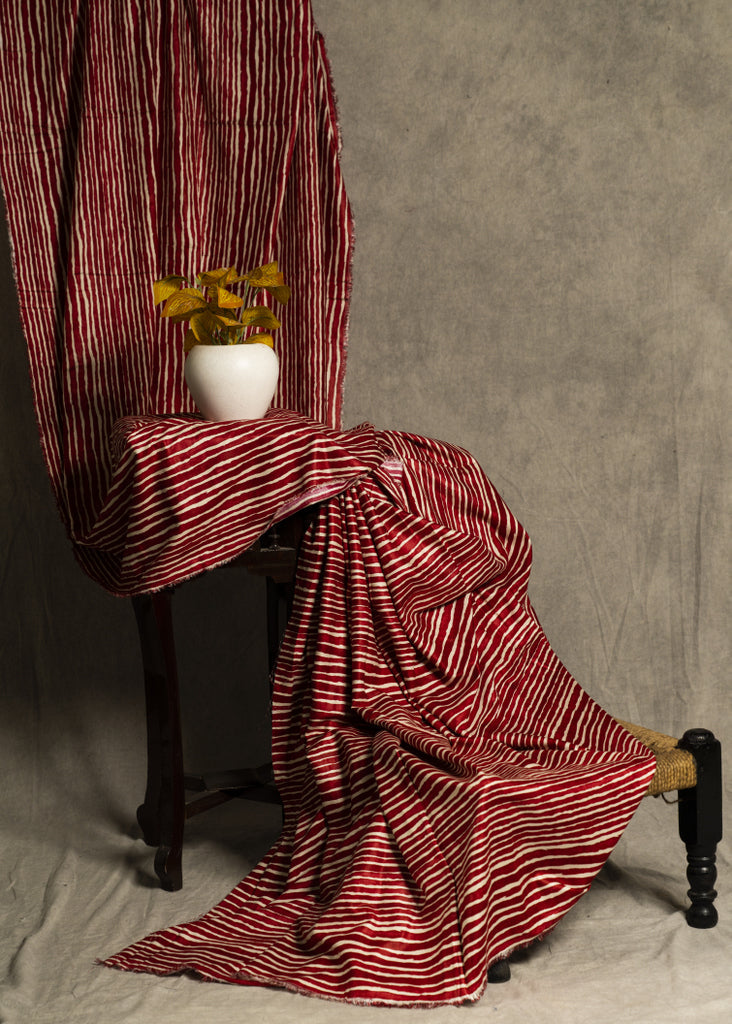 Tissu en coton mélangé imprimé rouge et blanc cassé