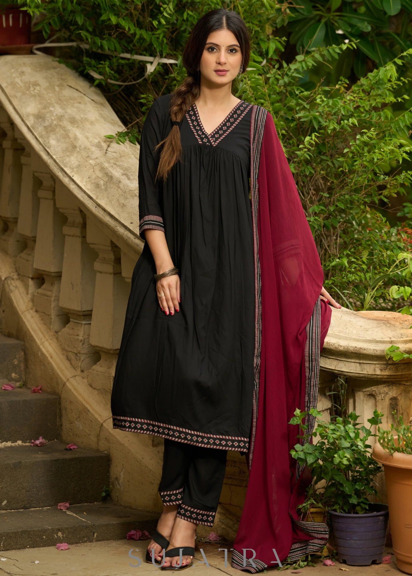 Black modal printed kurta perfectly paired with matching Pants for a regal elegance - Dupatta Optional