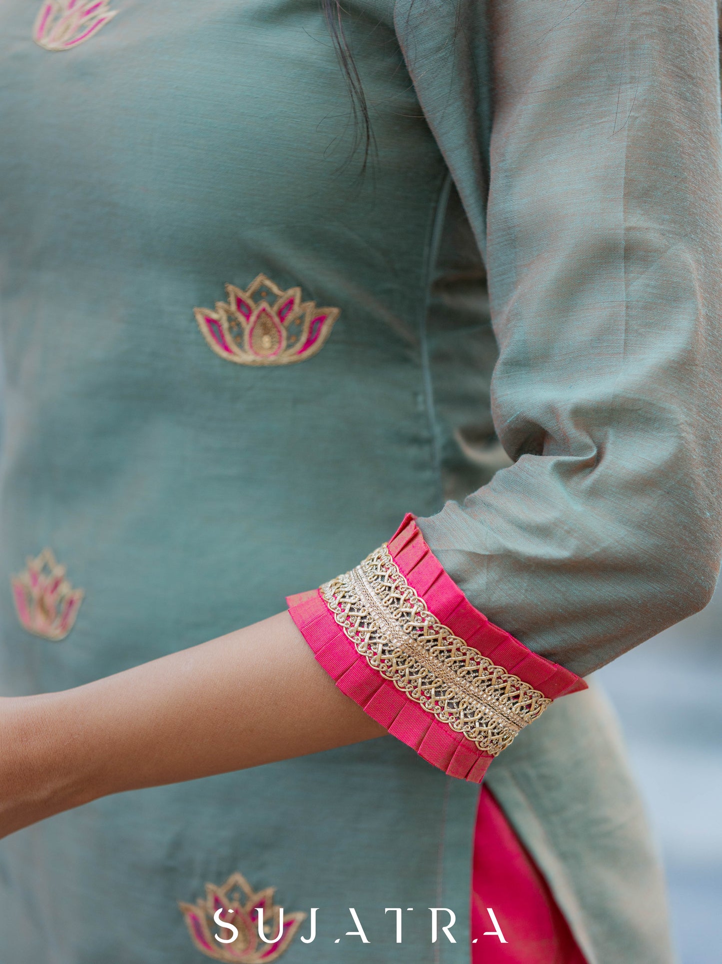 Neelkamal Intricate Hand Embroidered Chanderi Kurta