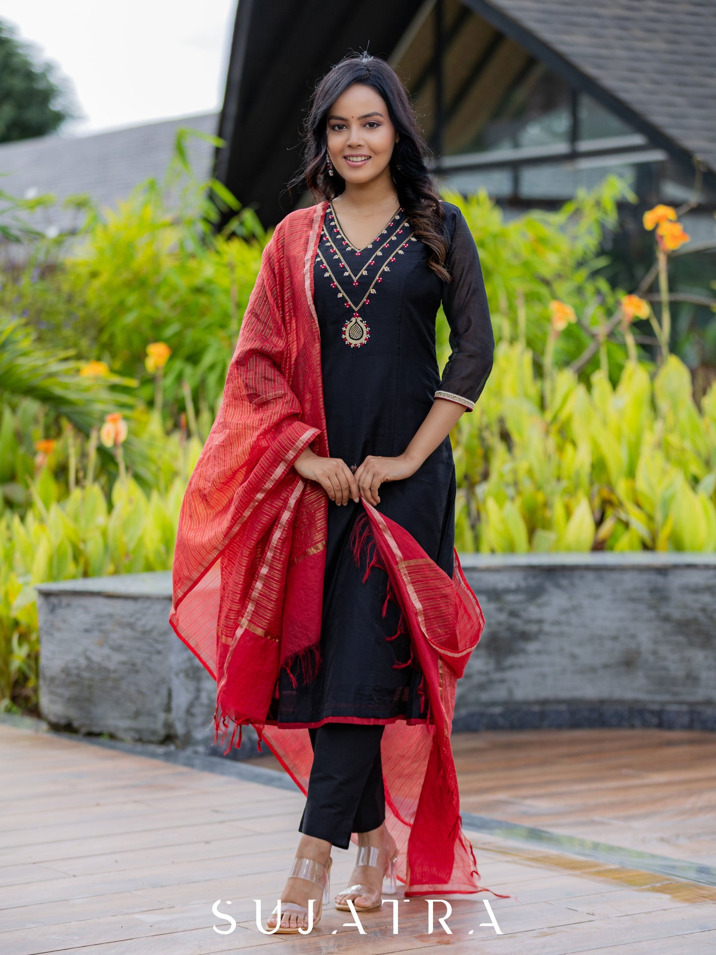 Raatrani Intricate Hand Embroidered Chanderi Kurta