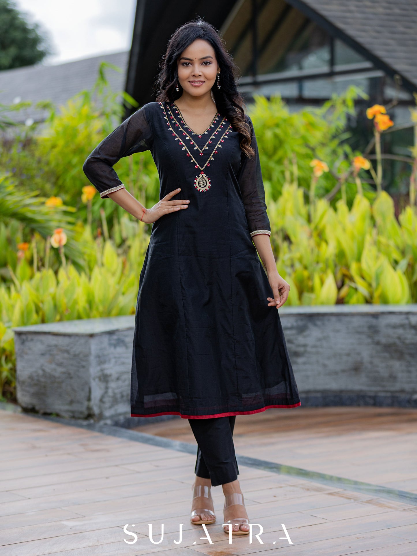 Raatrani Intricate Hand Embroidered Chanderi Kurta