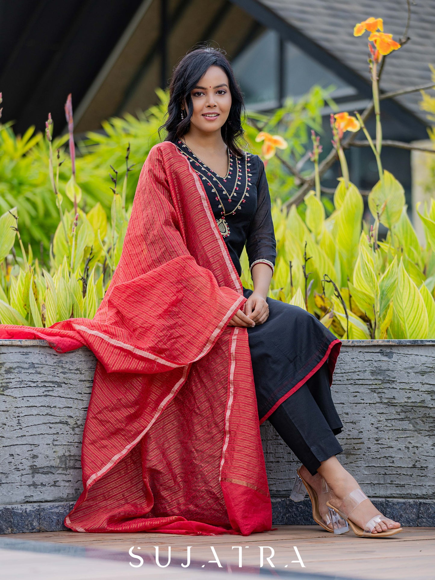 Raatrani Intricate Hand Embroidered Chanderi Kurta