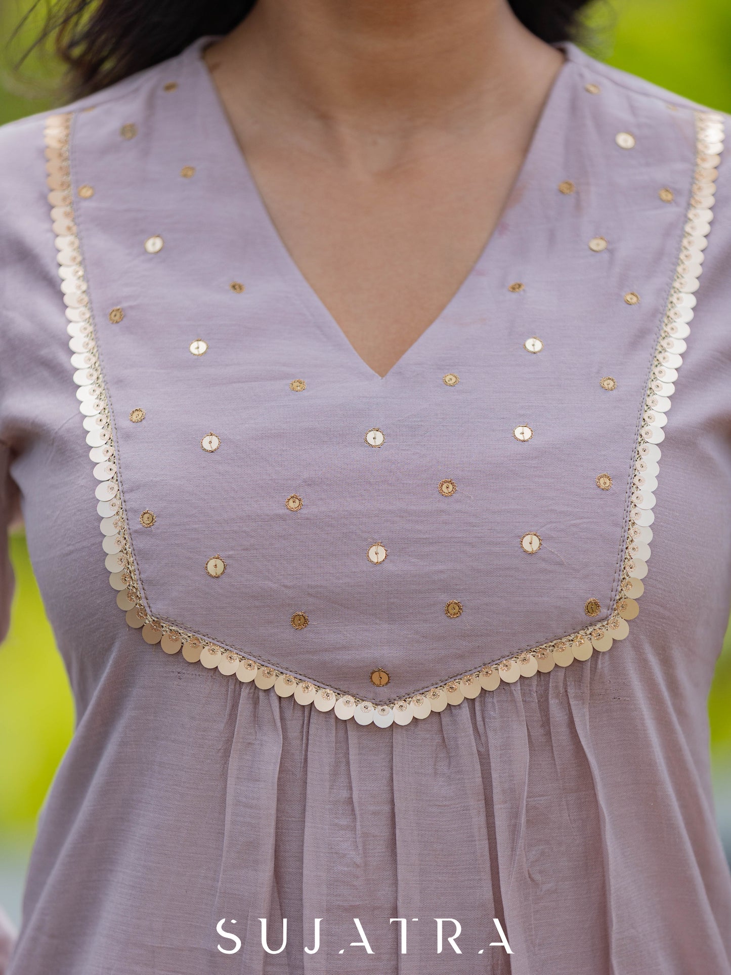 Mauve Mélange Chanderi Suit Set with Intricate Hand Embroidery