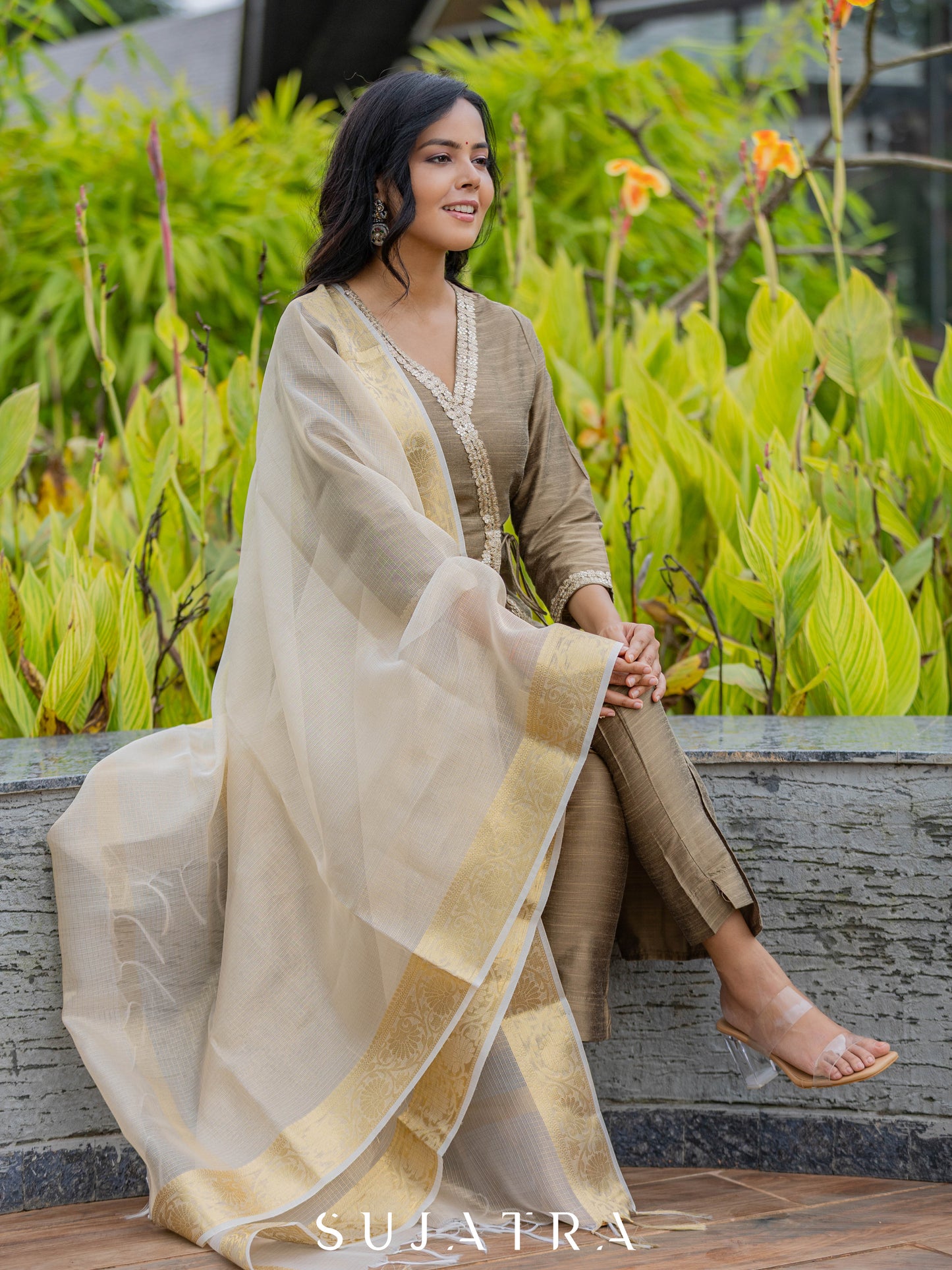 Noorani Cotton Silk Angarkha Kurta with Exquisite Tassle Detailing